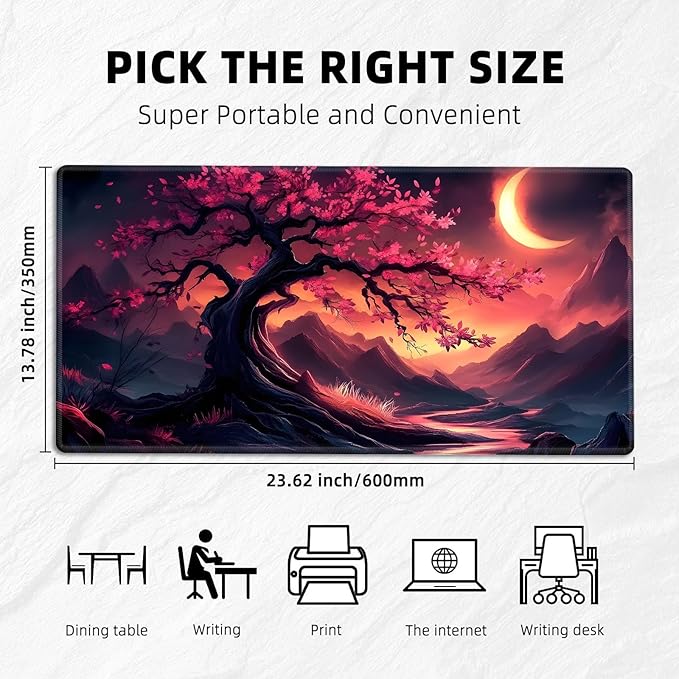 for MTG Playmat with Zones Storage Bag, for TCG Playmat and Playing Card Mat for Magic Board Games, Pink Leaves Tree Non-Slip Stitched Edges Game Mat, Rollable Foldable Card Playmats