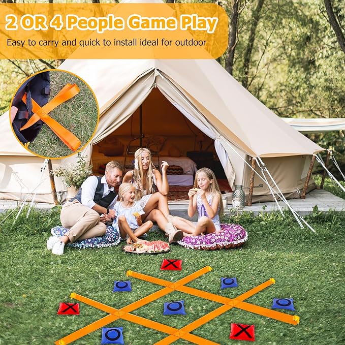 Tic Tac Toe Game - 4 Ft x 4 Ft Giant Bean Bag Toss Tic Tac Toe Outdoor Game for Backyard, Camping, Lawn, Fun Outdoor Games for The Family and Kids - Portable Yard Game Requires No Assembly