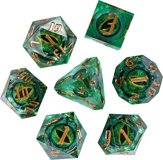 7PCS DND Dice Set,Dragon Eye Liquid Core Sharp Edge Dice Set RPG Polyhedral Die,for Dungeons and Dragons TTRPG Games Roleplaying Games Pathfinder,with Gift Box(Eyeball Green)