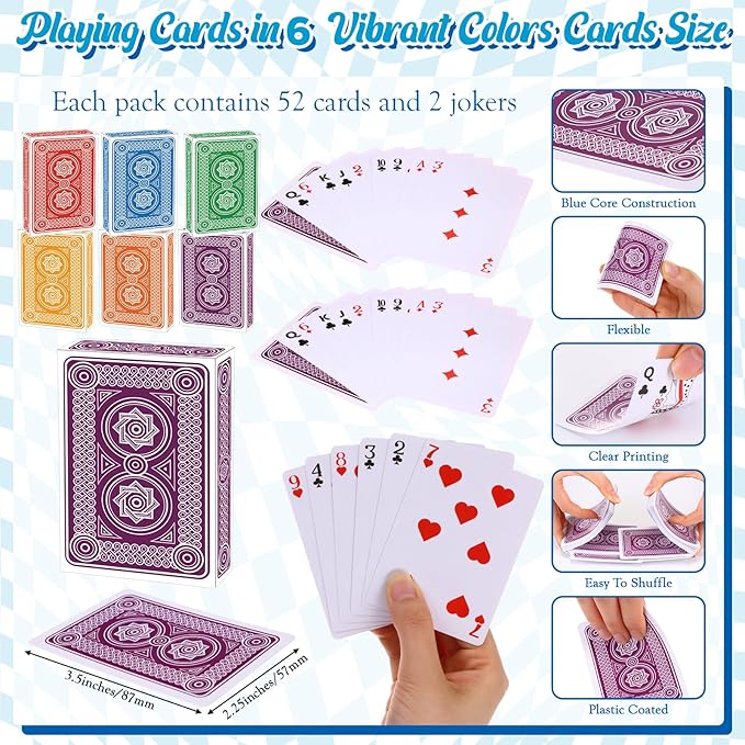 Zubebe 642 Pack Poker Keno Game Set, 36 Two-Sided Boards, 600 Transparent Scoring Chips, 6 Deck of Multicolor Playing Cards, Poker Bingo Set Keno Board Game for Gathering Activity Family Casino Night