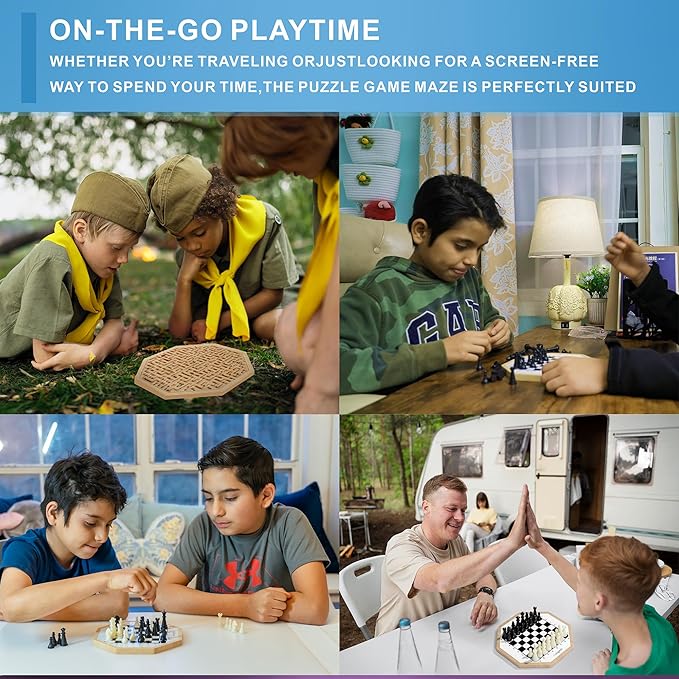 2-in-1 Kids Chess Set and Maze Board Game with Magnetic Chess Game, Mini Chess Set, Educational Marble Maze to Exercise Brain Thinking, Suitable for Kids and Teens Aged 6+