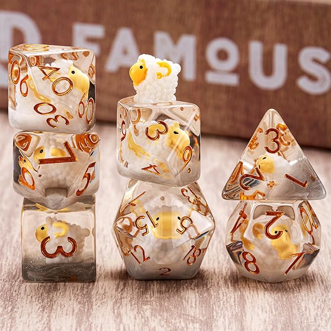 Resin Sheep Dice Set,Polyhedral Dice Animal Inclusion Dice,RPG D and D Dice Set for Role Playing Games