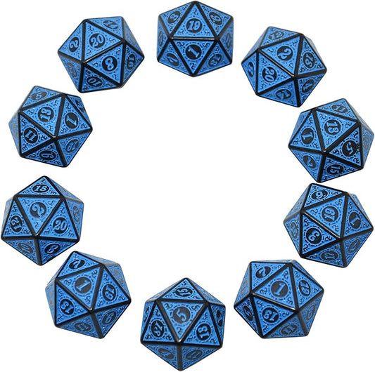 SmartDealsPro 10-Pack Retro 26mm Large 20 Sided Dice D20 Polyhedral Dice for DND RPG MTG Table Game(Retro Blue)