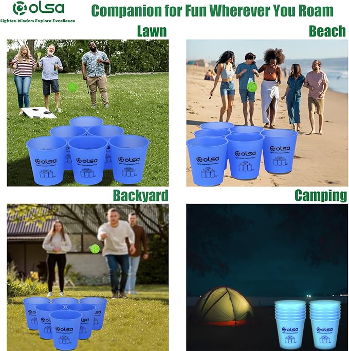 Olsa Giant Yard Pong Outdoor Games, Classic Toss Family Games for Beach Camping Lawn Backyard Party, Indoor Outdoor Games for Adults and Family(Blue Glow in Dark)