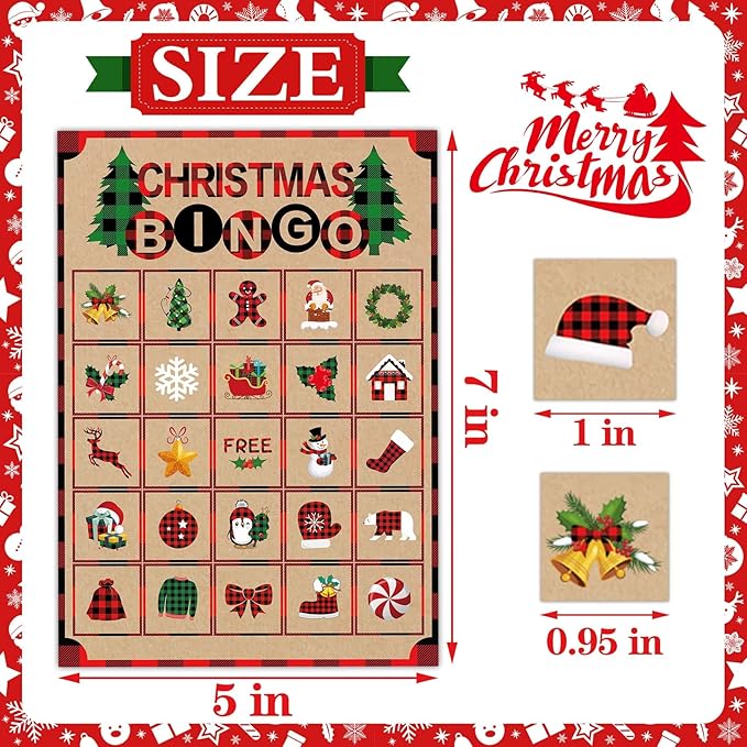 Joy Bang Christmas Games for Kids, 24 Player Christmas Bingo Cards Crafts for Kids Winter Holiday Games Activities for Family Large Group Classroom Xmas Party Favors Supplies Gifts