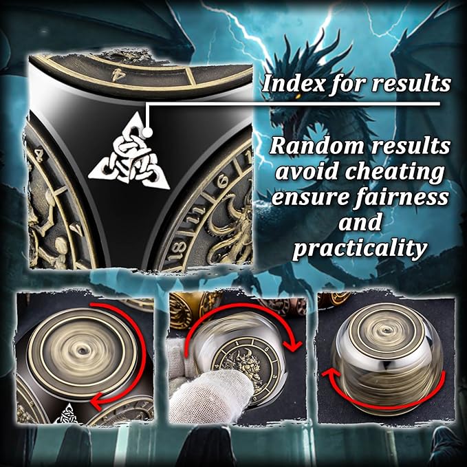 7 in 1 Spinner DND Dice Set, Metal D and D Dragon Dice with Gift Box, Role Playing Dice, Black Bronze