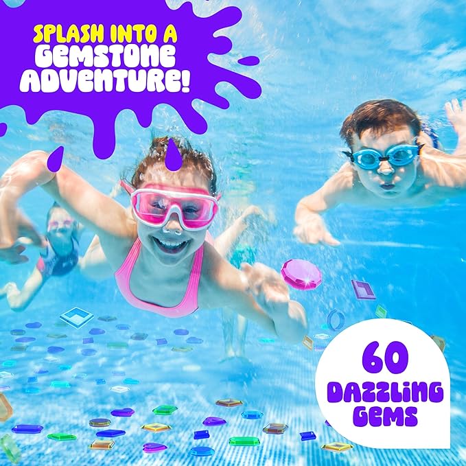 Dan&Darci Pool Gem Hunt Diving Game for Kids - Pools Toys for Kid Ages 6 7 8 9 10 11 12 Year Old - Water Games Swimming Dive Toy - Gifts for Girls, Boy Ages 6-8, 8-12, Summer Fun