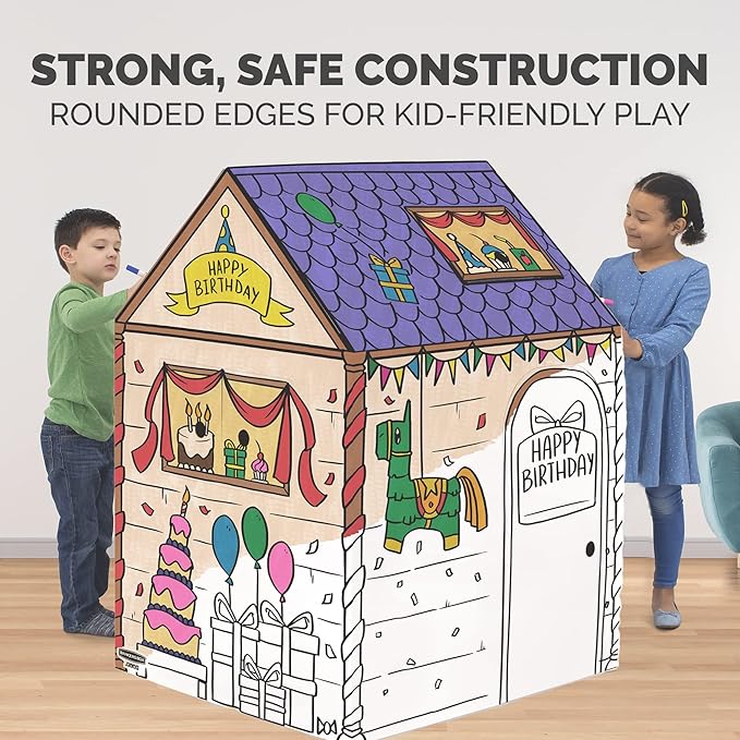 Bankers Box at Play Color in Birthday Playhouse, Cardboard Playhouse and Life Size Craft Activity for Kids and Families