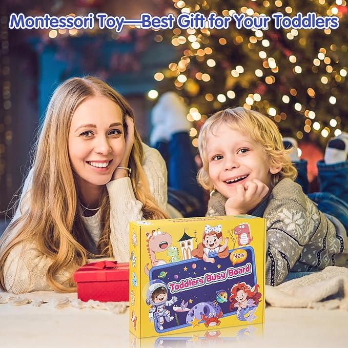 Montessori Busy Board Boy, Toddler Toys for 1 2 3+ Year Old Boy, Toddler Busy Book Educational Learning Sensory Activity Toys for Road Airplane Travel Toys for Kids with Autism