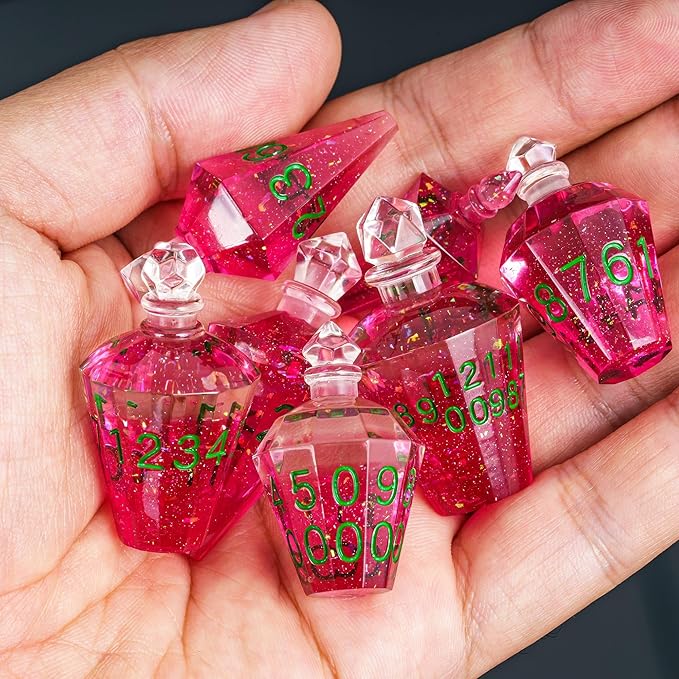 7PCS Potion DND Dice Set,Transparent Sharp Edge Dice Set D&D RPG Polyhedral Die,for Dungeons & Dragons, Pathfinder, and TTRPG Roleplaying Games.(Magenta)