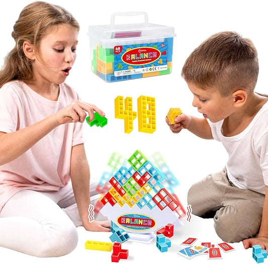 iYuePeng 48 Pcs Board Games for Kids & Adults Tetra Balance Tower Stacking Toys Perfect for Family Games, Parties, Travel