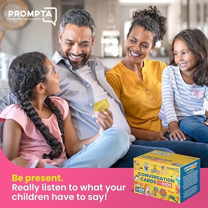 Conversation Cards for Kids – 400 Convo Starters for Family Game Night or Dinner – Road Trip Travel Games for Children Age 8-12 – Connect & Build Social Emotional Skills – 2.5" x 1.75" Sized Cards