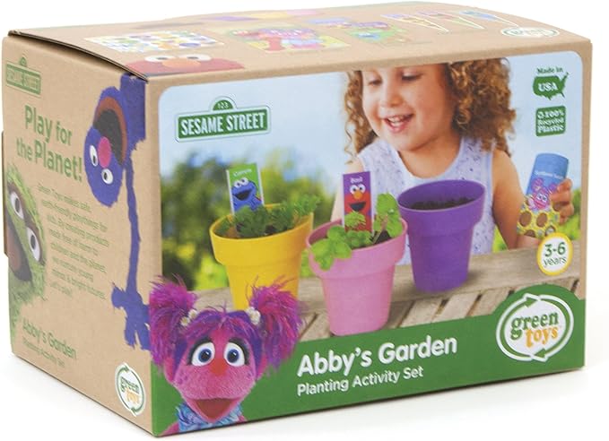 Green Toys Sesame Street Abby's Garden Planting Activity Set - 17 Piece Kids Outdoor Toy Set with Seeds and Stickers. No BPA, phthalates, PVC. Dishwasher Safe, Recycled Plastic, Made in USA.