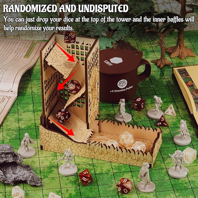 CZYY Dice Tower with Tray Wood Laser Etched Mind Flayer Portable and Collapsible Dice Roller Perfect for Board Game and Tabletop RPG (Cthulhu)