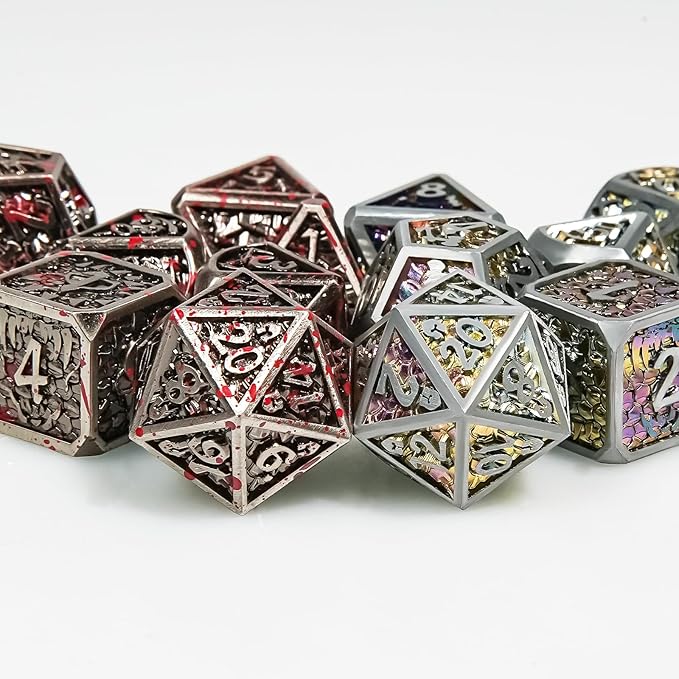 Metal DND Dice Set,Colorful Dragon Scales DND Dice 7-pcs Metal Polyhedral Dice Set for Dungeons and Dragons RPG MTG Table Games(Dazzling Color)