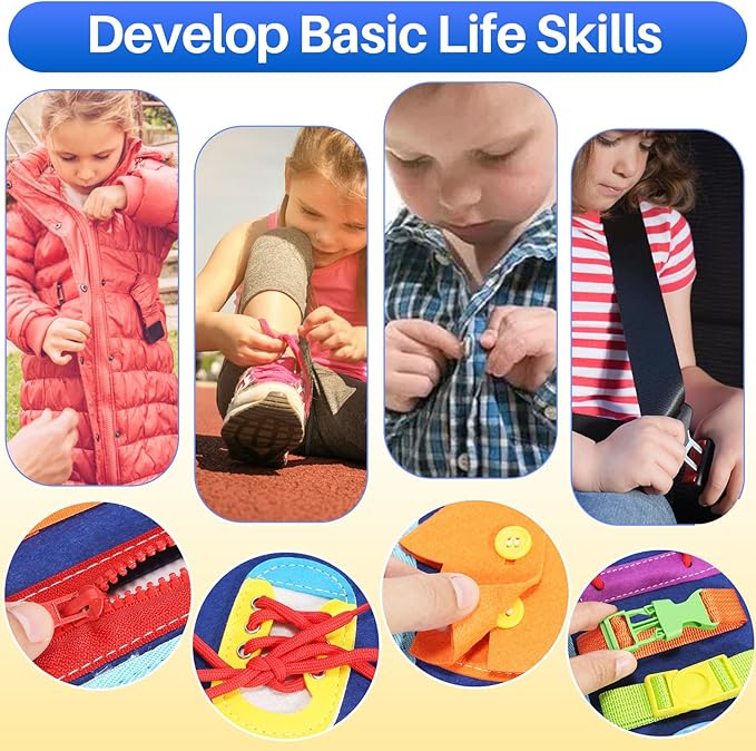 Montessori Toys for 3+ Year Olds, 9 in 1 Busy Board for Toddlers, Sensory Board Activities Learning Travel Toys for Plane Car, Birthday Gifts for Kids Boys Girls (Blue Planet)