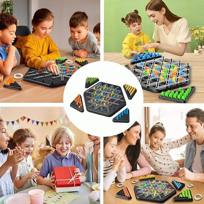 Chain Triangle Chess Game, Rubber Band Chess Board Tabletop Game, Family Puzzle Tabletop Game for Kids and Adults for 2 to 4 Players