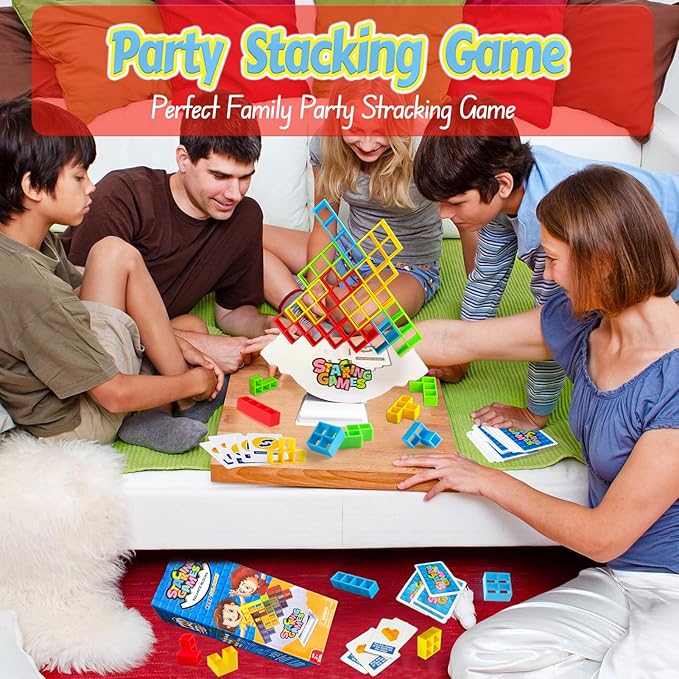 32 Pcs Tetra Tower Stacking Game, Fun Balance Building Blocks Board Games for Kids Adults Family Party, Toys Gifts for Boys Girls Ages 3-12