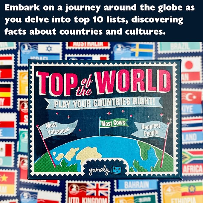 Top of The World: The pocketsize Globe-Trotting Game of top 10s. Travel The World in This Game of Knowledge, Strategy & Crafty Guesswork. Unleash Your Inner Explorer in This Travel Trivia Adventure!
