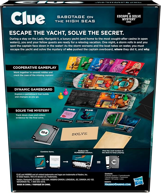 Hasbro Gaming Clue Board Game Sabotage on The High Seas, Escape Room Game, Murder Mystery Games, 1-6 Players, 10+ (Amazon Exclusive)