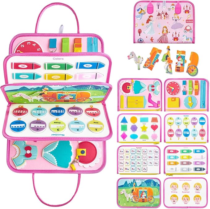 Freebear Busy Board, Travel Toys, Quiet Book, Sensory Toys for Toddlers 2 3 4, Montessori Toys/ Activities Board, Educational Toys for 2 Year Old Girls Boys Gift，Princess
