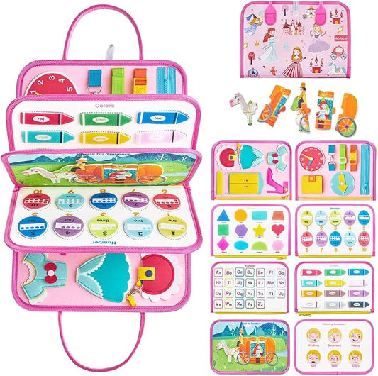 Freebear Busy Board, Travel Toys, Quiet Book, Sensory Toys for Toddlers 2 3 4, Montessori Toys/ Activities Board, Educational Toys for 2 Year Old Girls Boys Gift，Princess