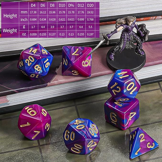 CiaraQ DND Polyhedral Dice Set with a Black Dice Bag for D&D RPG MTG Role Playing Table Games