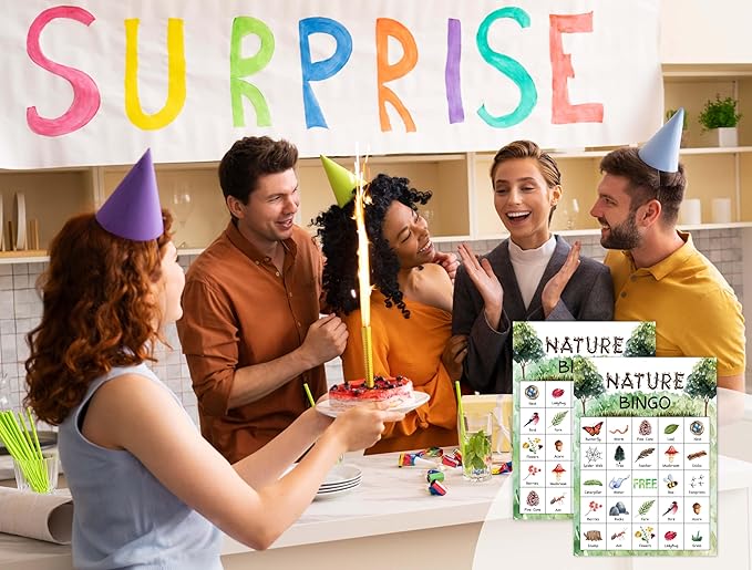 Nature Games Bingo Cards, Outdoor Camp Theme Game for Family Friends, Large Multiplayer Group Activities, Camping Party Birthday Favors Gifts -04