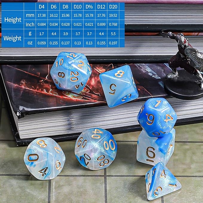 CiaraQ DND Polyhedral Dice Set with a Black Dice Bag for D&D RPG MTG Role Playing Table Games