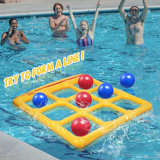 Pool Toys - Tic Tac Toe Inflatable Pool Games - Pool Games for Adults Teens 2-6 Players - Swimming Pool Water Toys- Pool Party Decorations - Yellow L (56 * 54")