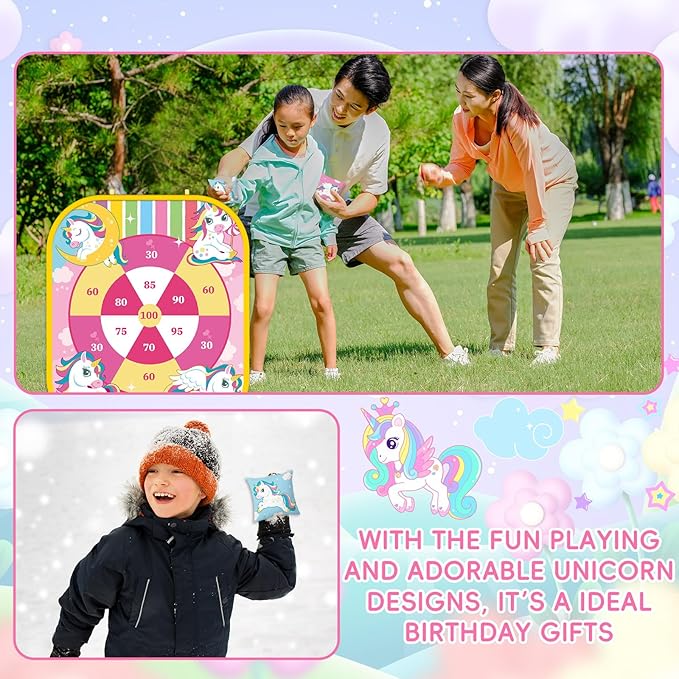 Unicorn Bean Bag Toss Game - 5 in 1 Foldable Cornhole Ring Toss for Kids' Parties & Birthdays