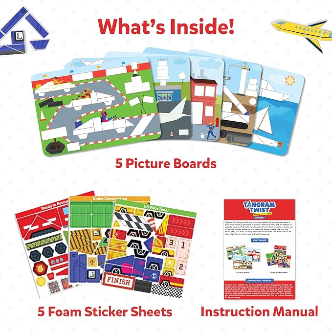 Skillmatics Tangram Sticker Puzzles - Educational Art & Craft Activity with 150+ Foam Tangram Stickers, Creative Toys & Games for Boys & Girls Ages 4, 5, 6, 7