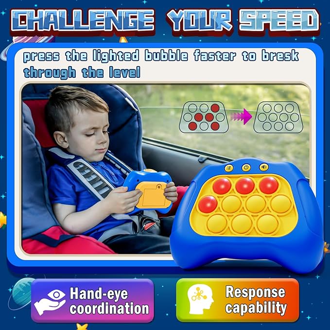 Quick Push Game，Pop Game Fidget Toys, Fast Push Bubble Game, Handheld Puzzle Game Sensory Toys ，Light Up Push Pop Game for Kids 3-12 Girls and Boys Teens Adults Decompression (Blue)