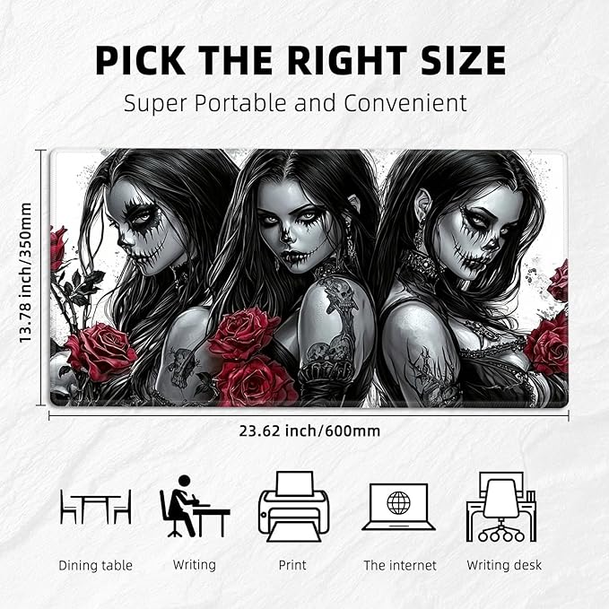 for MTG Playmat with Zones Storage Bag, for TCG Playmat and Playing Card Mat for Magic Board Games, Gothic Women Non-Slip Stitched Edges Game Mat, Rollable Foldable Card Playmats