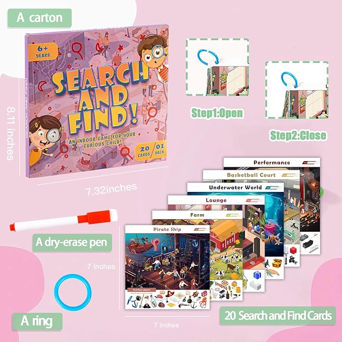 Tichgeim Search and Find Educational Game for Kids Ages 6-8, Seek and Find Games for Toddlers, Kindergarten Look and Find Activity Gifts for 3-5 Boys Girls
