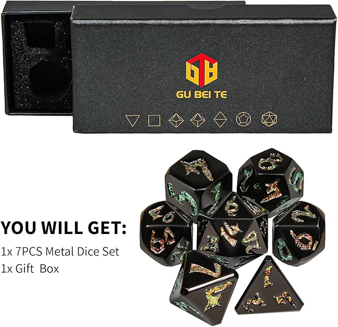 Metal DND Dice Set,Colorful Dragon Scales DND Dice 7-Pcs Metal Polyhedral Dice Set for Dungeons and Dragons RPG MTG Table Games