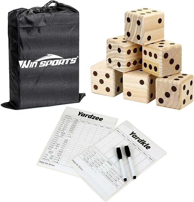 Giant Yard Dice Game Set,Wooden Classic Yard Game 3.5",Lawn Game with 2 Double Sided Scoreboard, 2 Dry Erase Marker Pens and Durable Storage Bag