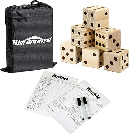 Giant Yard Dice Game Set,Wooden Classic Yard Game 3.5",Lawn Game with 2 Double Sided Scoreboard, 2 Dry Erase Marker Pens and Durable Storage Bag