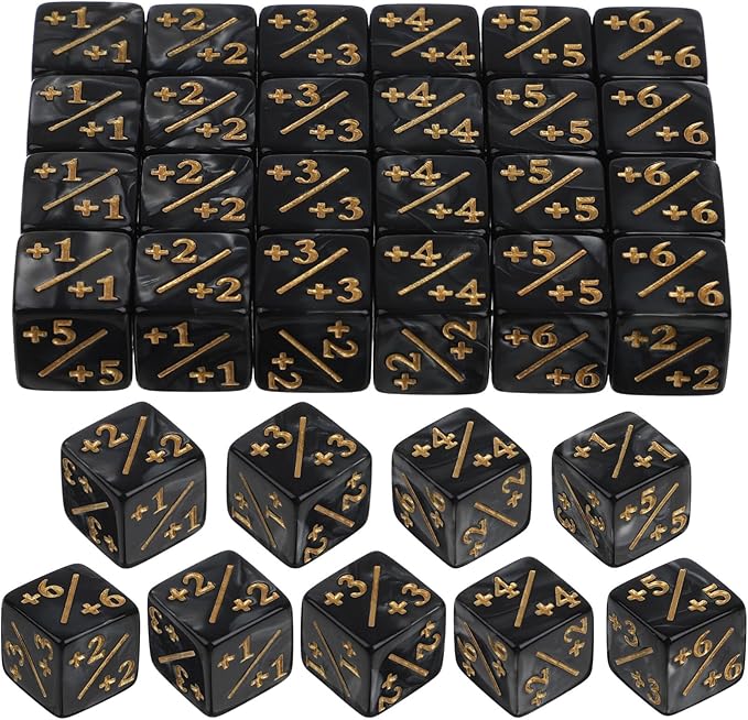 24Pcs 1/+1 Token Dice Counter, 0.63in D6 Plus and Minus Dice Set, Acrylic Board Game Accessory, Compatible with M-TG, CCG, Card Games, Black