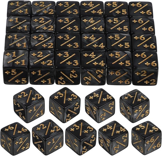 24Pcs 1/+1 Token Dice Counter, 0.63in D6 Plus and Minus Dice Set, Acrylic Board Game Accessory, Compatible with M-TG, CCG, Card Games, Black
