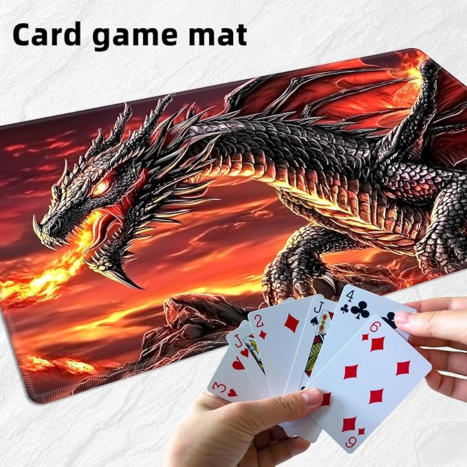 for MTG Playmat with Storage Bag, for TCG Playmat and Playing Card Mat for Magic Board Games, Non-Slip Fire Dragon Desk Mat, Stitched Edges Game Mat, Rollable & Foldable Card Playmat