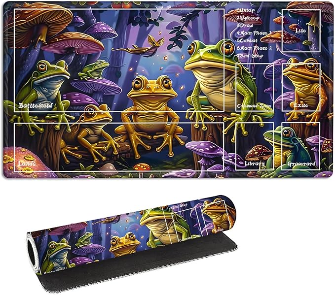 for MTG Playmat with Zones Storage Bag, for TCG Playmat and Playing Card Mat for Magic Board Games, Frog Non-Slip Stitched Edges Game Mat, Rollable Foldable Card Playmats