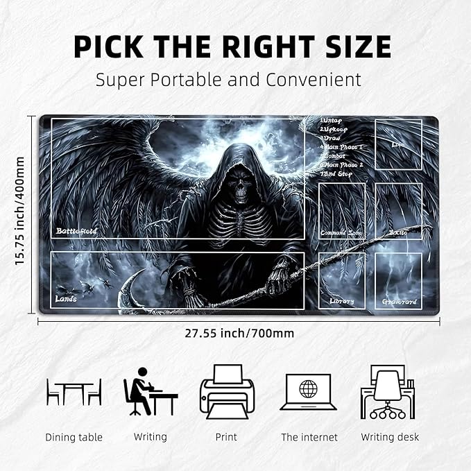 for MTG Playmat with Zones Storage Bag,for TCG Playmat and Playing Card Mat for Magic Board Games, Scary Skeleton Non Slip Stitched Edges Game Mat, Rollable Foldable Card Playmats