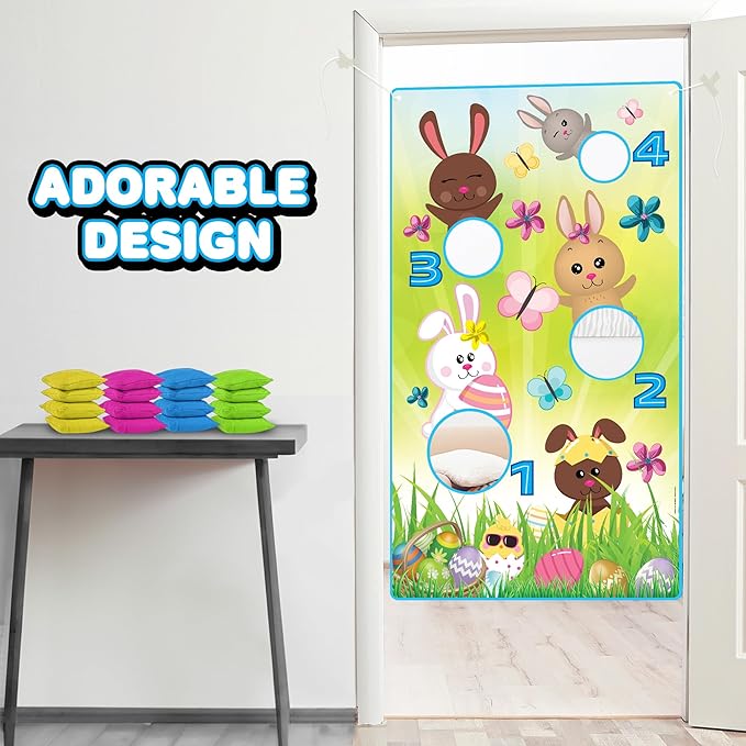 ArtCreativity Easter Bean Bag Toss Game – Fun Easter Games for Kids with Large Banner, 12 Bean Bags & Hanging String – Exciting Easter Kid Games & Unique Easter Party Decorations for All Ages