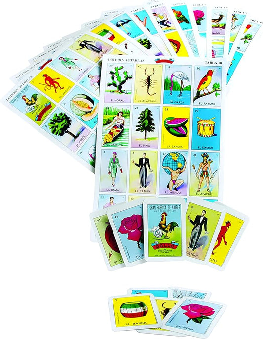 Don Clemente Mexican Jumbo Loteria Set, Deck of Cards Fun and Educational, 10 Large Boards