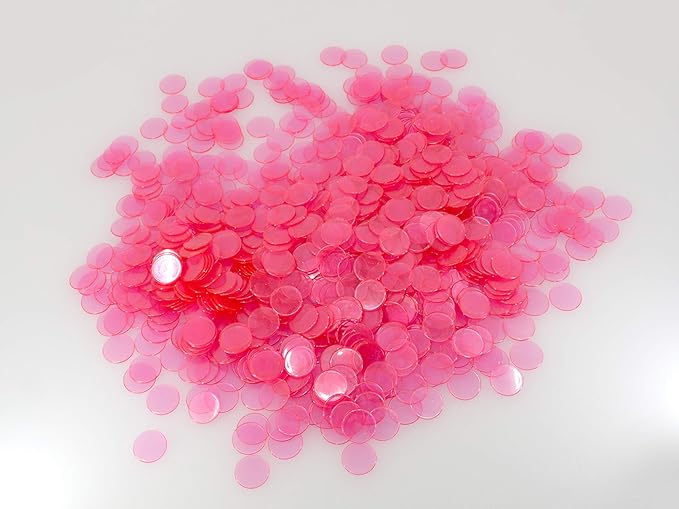 Regal Bingo Plastic Bingo Chips 1000 Pcs - Clear Transparent Counters Game Chips Set for Board Game - Fun Family Bingo Night - 3/4 Inch Pink Color
