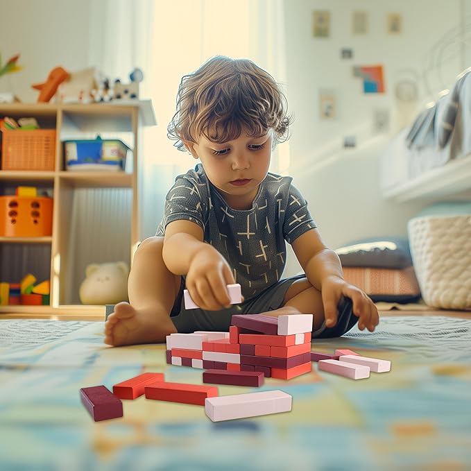GOTHINK Wooden Blocks Stacking Board Games, 54PCS Classic Tumbling Stacking Blocks Game for Kids and Families, Wood Building Balancing Blocks Montessori Toys Gift Set for Kids Boys Girls - New Version