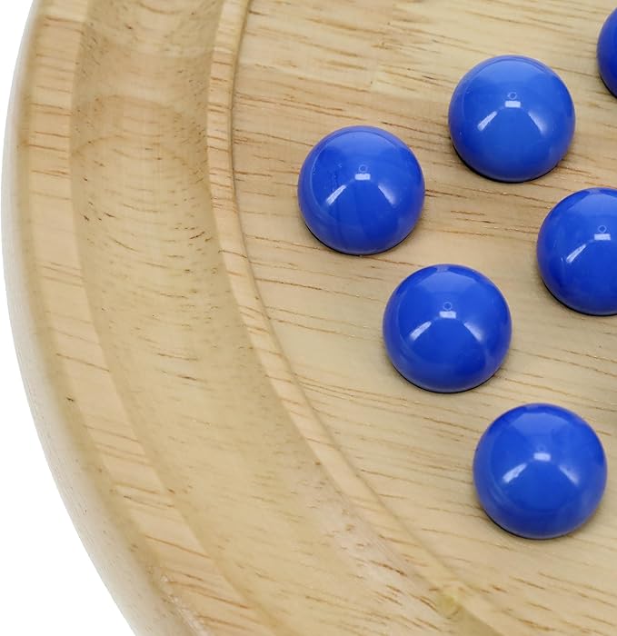 WE Games Solid Wood Marble Solitaire Game, Blue Glass Marbles Game, Marble Board Game, Wooden Games, Table Games, Home Decor, Marble Game Great for Living Room Decor, Birthday Gifts, Coffee Table Game