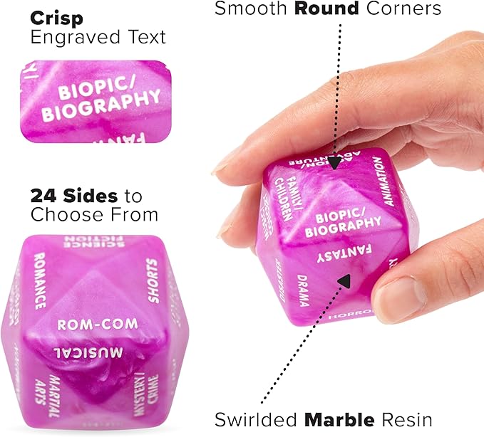 Movie Dice - Fun Couples Movie Date Night Ideas 2"x2"x2" Decision Dice in Purple