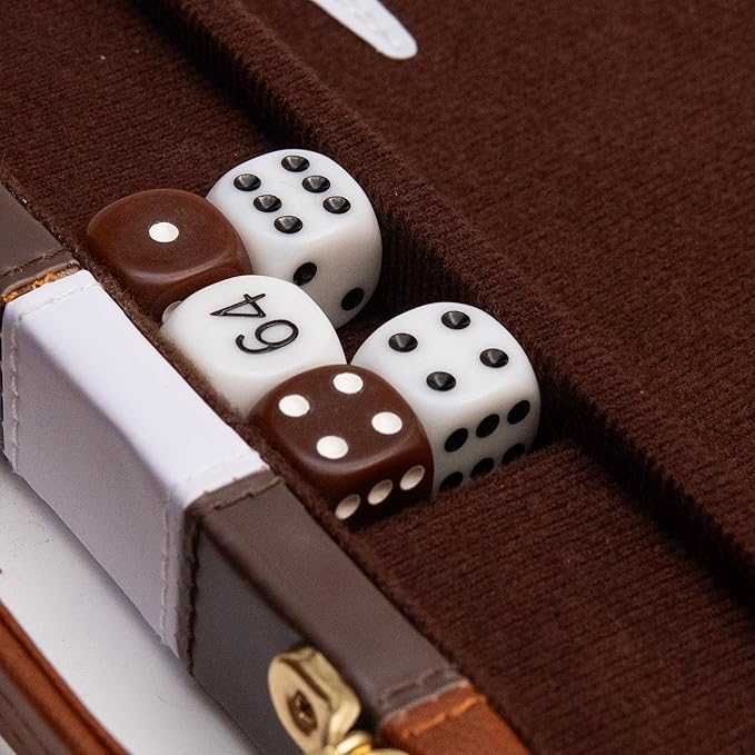 Backgammon Board Game, Deluxe Leather Like Case, Felt Interior, Brown, Classic Backgammon Game, Popular Board Game, Board Games (Medium (15"))